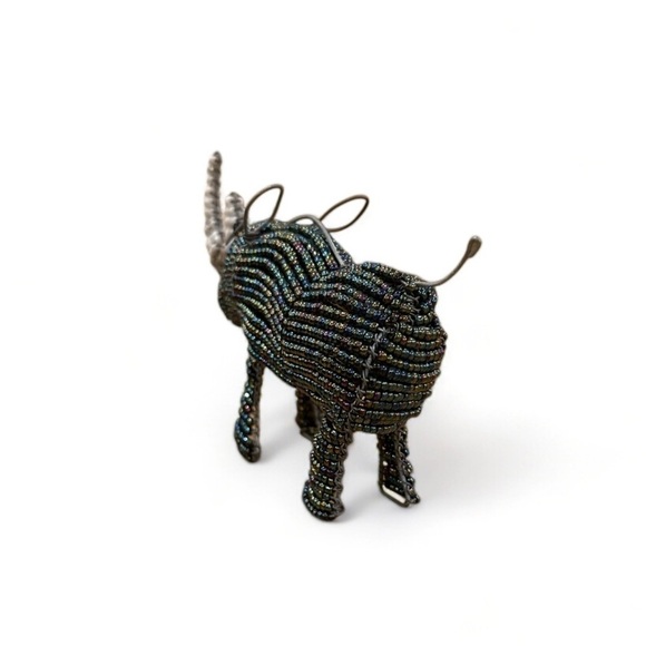 Dilwana Rhino Wired and Beads - Handmade African Craft - Iridescent Blue White - Picture 4 of 6
